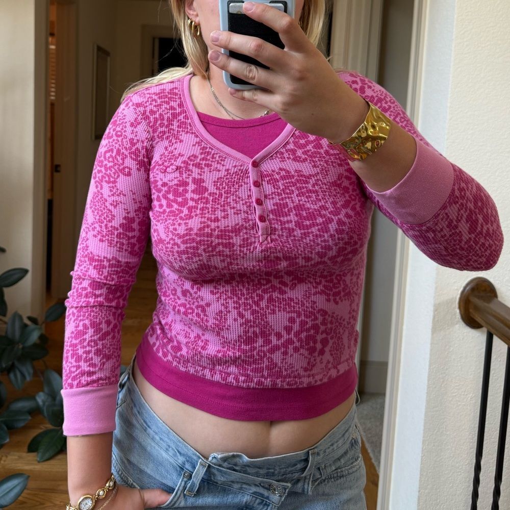 Y2K vintage OP ocean pacific pink cheetah print long sleeve top